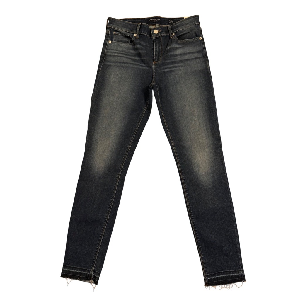 Lucky Brand Mid Rise Skinny Jeans Dark‎ Wash Raw Hem 6/28 R 7WP10365 CHEY/420